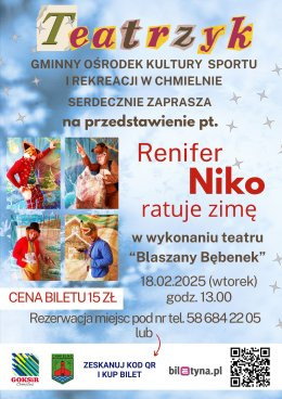 Chmielno Wydarzenie Inne wydarzenie Teatr ,,Blaszany Bębenek" pt. Renifer Niko ratuje zimę